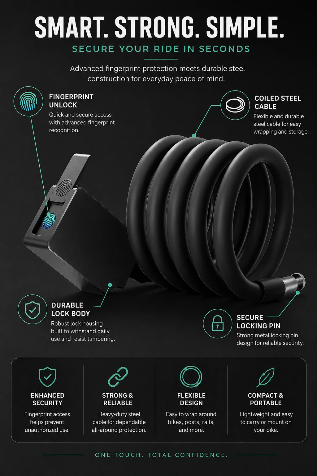 Anti-Theft Steel Cable Lock for Bikes & E-Bikes