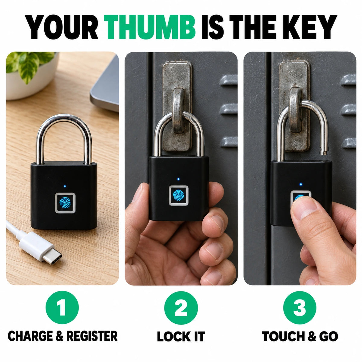 Waterproof Smart Fingerprint Padlock