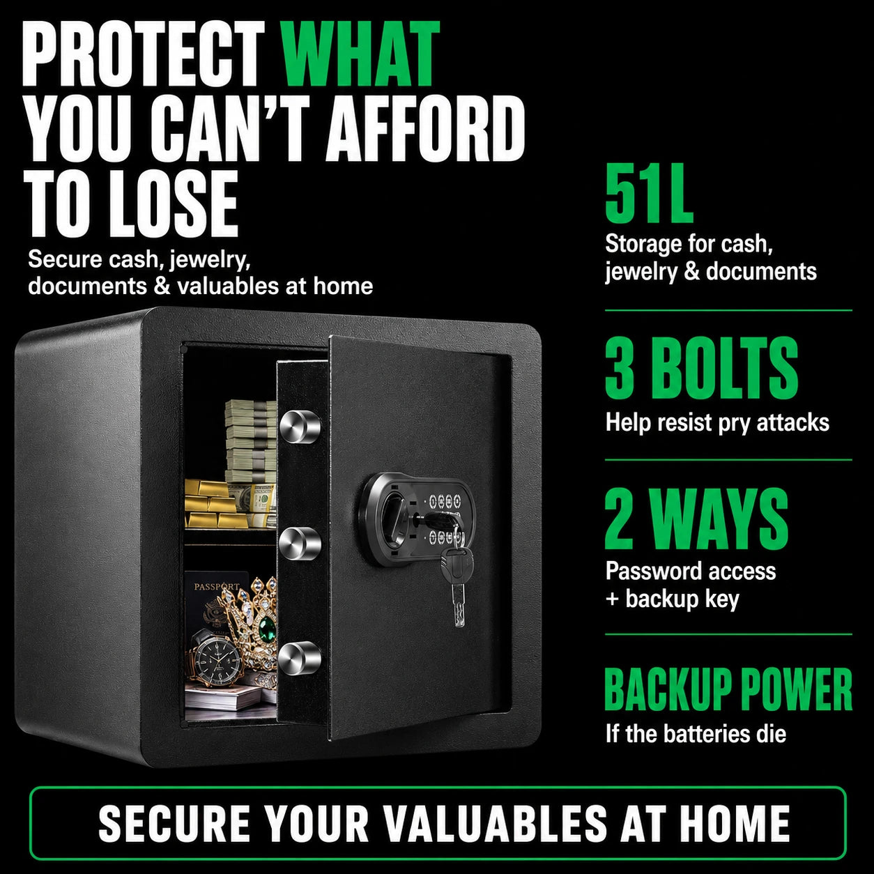 51L Digital Home Safe with Emergency Key