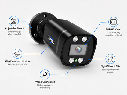 5MP Wired Outdoor Security Camera Kit