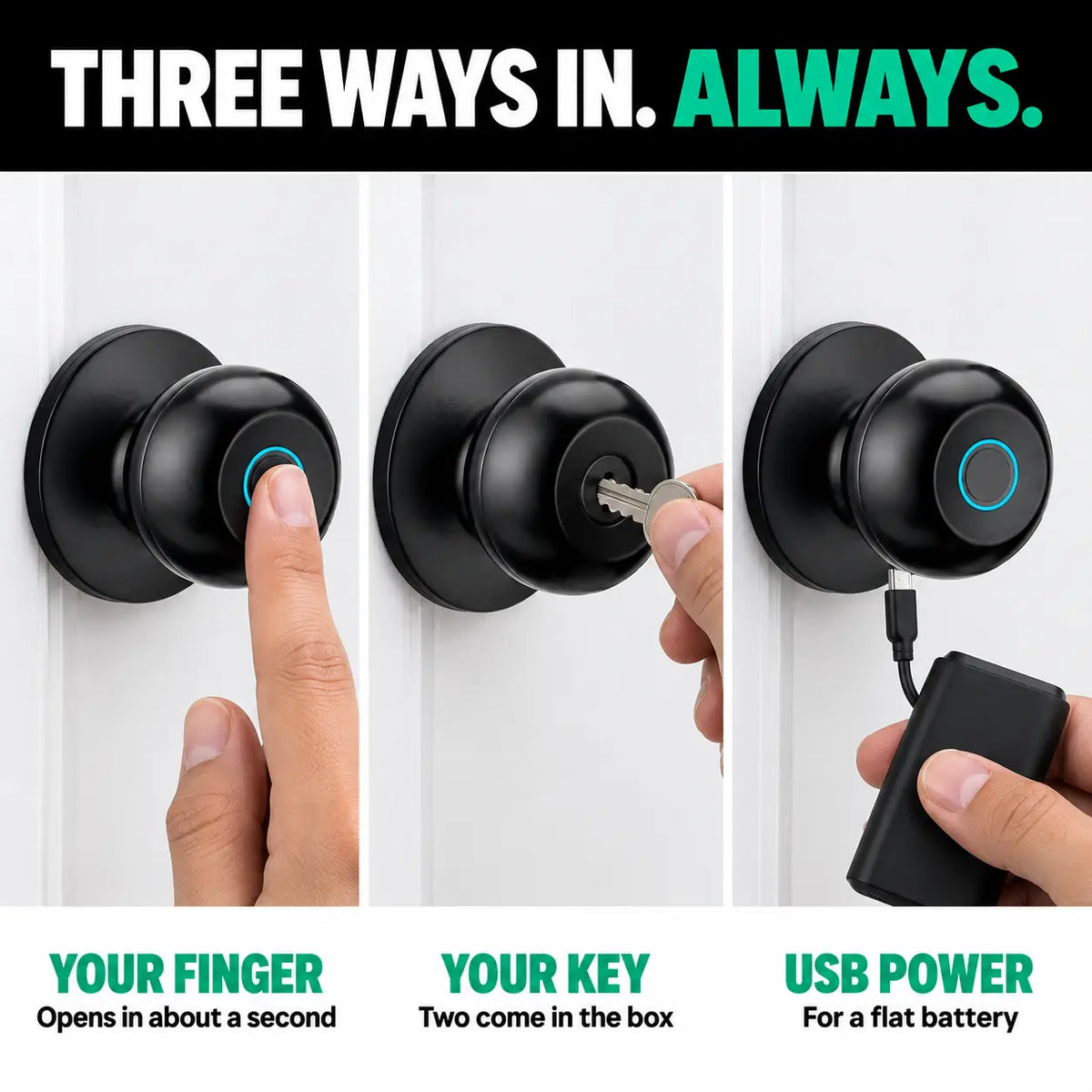 Smart Door Lock Knob With Fingerprint and App