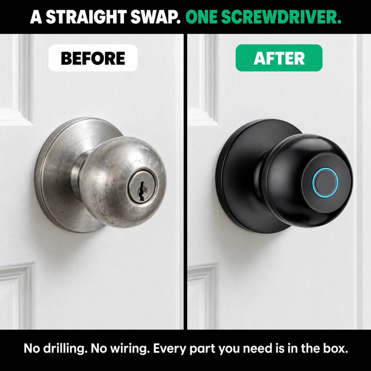 Smart Door Lock Knob With Fingerprint and App