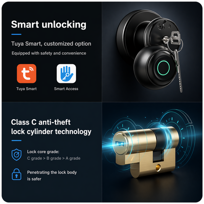 Smart Door Lock Knob With Fingerprint and App